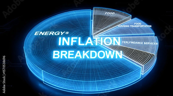 Obraz Inflation breakdown pie chart showing energy, food, housing, and transportation costs
