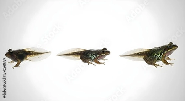 Obraz Tadpole Trio: Metamorphosis Stages of a Frog on a White Background