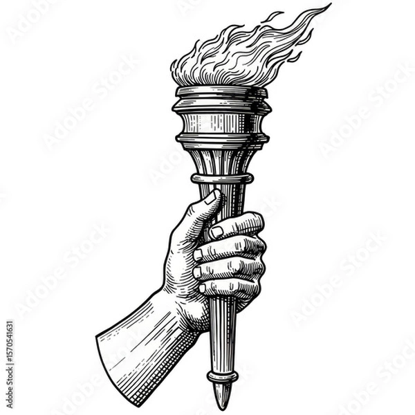 Obraz Vintage Illustration of Hand Holding a Burning Bright Torch