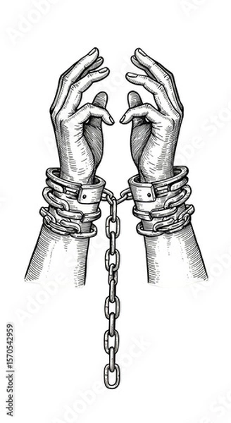 Obraz Vintage Style Hand Illustration With Chains Shackles Transparent Background