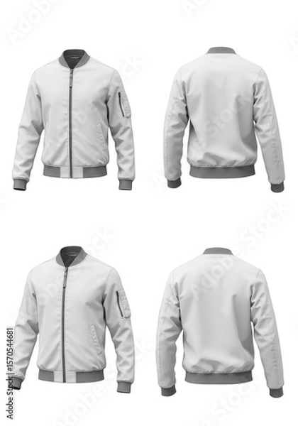 Obraz White Bomber Jacket Template Detailed Clothing Fashion Apparel Style 3D