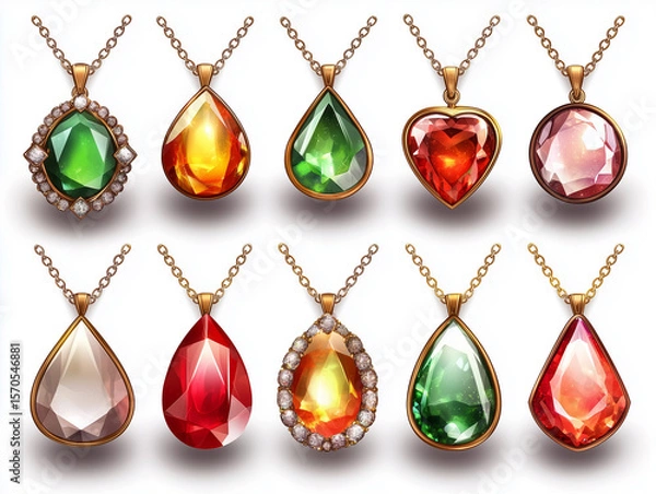 Fototapeta Set of different shiny pendants gems and diamonds