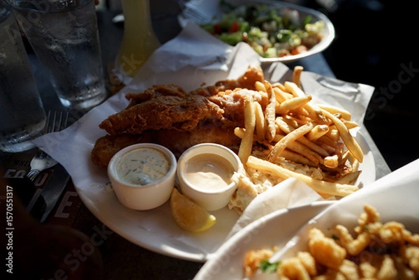 Fototapeta アメリカで食べるフィッシュアンドチップ