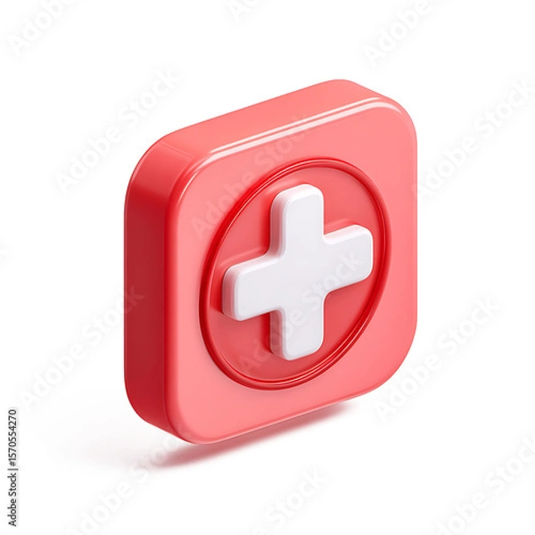 Fototapeta 3D Red cross medical icon on transparent background for emergency or health-related design.