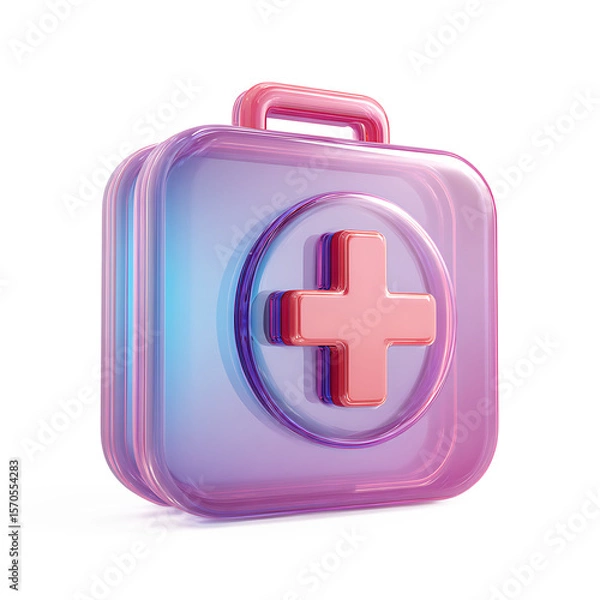 Fototapeta 3D Red cross medical icon on transparent background for emergency or health-related design.