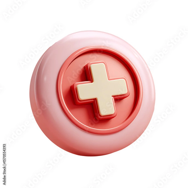 Fototapeta 3D Red cross medical icon on transparent background for emergency or health-related design.