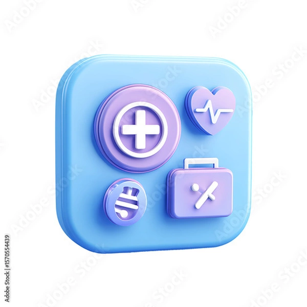 Fototapeta 3D Red cross medical icon on transparent background for emergency or health-related design.