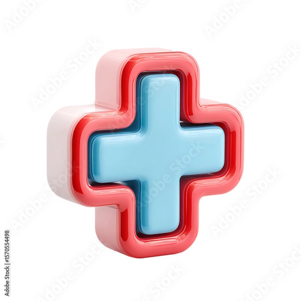 Fototapeta 3D Red cross medical icon on transparent background for emergency or health-related design.