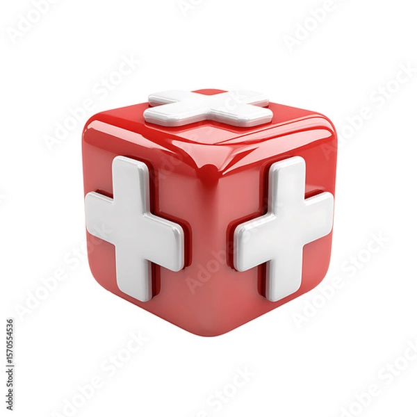 Fototapeta 3D Red cross medical icon on transparent background for emergency or health-related design.