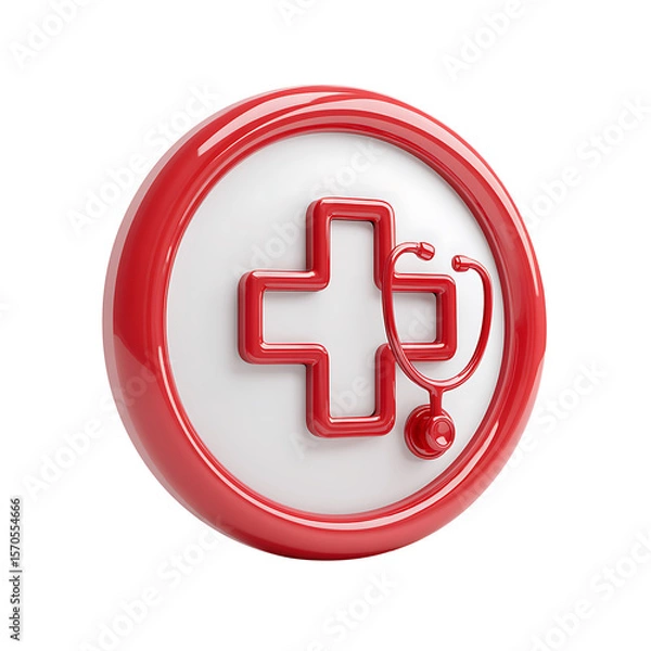 Fototapeta 3D Red cross medical icon on transparent background for emergency or health-related design.