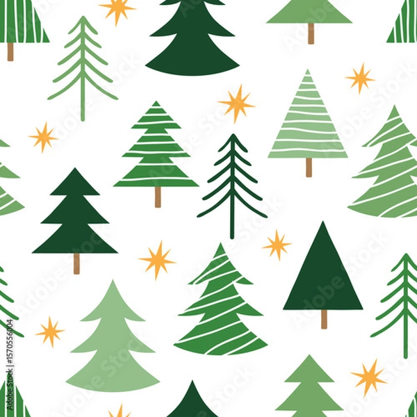 Fototapeta Seamless Hand Drawn Christmas Tree Pattern Design White Background