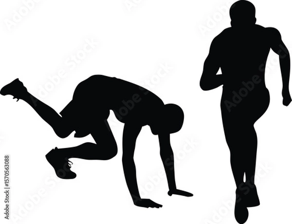 Fototapeta Sprinter Silhouette Vector Set | Running Athlete Clipart in Motion Poses