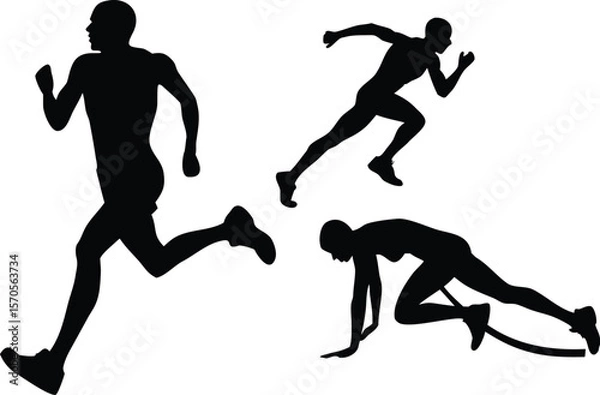 Fototapeta Sprinter Silhouette Vector Set | Running Athlete Clipart in Motion Poses