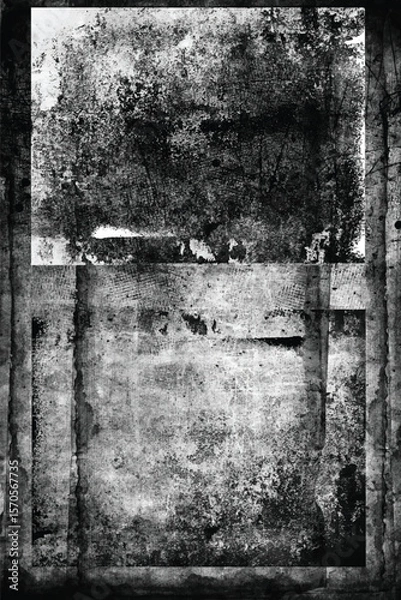 Fototapeta Black and white grungy abstract background. Grungy frame
