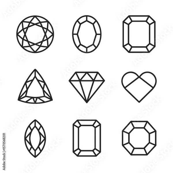Fototapeta Luxury gemstone icon set with precious stone varieties. Outline symbols. Line design
