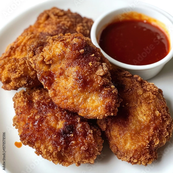 Obraz Crispy fried chicken tenders recipe with dipping sauce homemade delicious meal idea