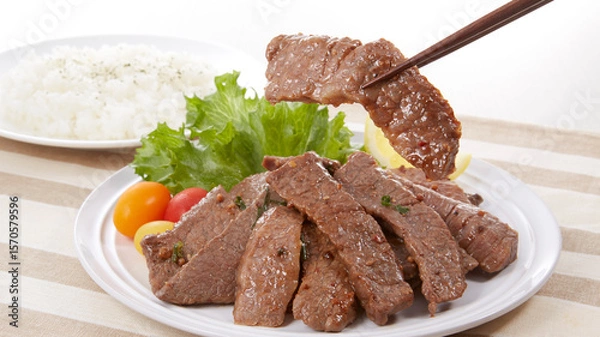 Obraz 美味しそいに皿盛りされた焼肉