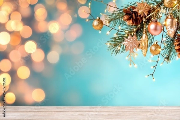 Fototapeta Blurred colorful lights and ornaments hang in a cheerful arrangement, enhancing a warm, festive holiday ambiance perfect for celebrations
