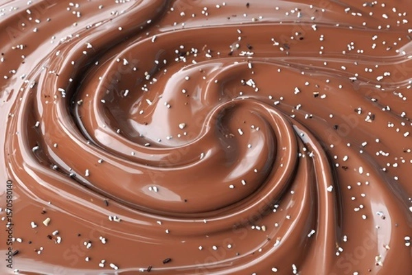 Fototapeta Silky, warm brown caramel swirls create a smooth, glossy texture, enhanced with tiny sprinkles adding a touch of elegance
