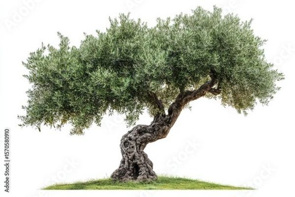 Obraz Ancient olive tree serenity garden landscape old tree branches nature olive on white background. Generative Ai