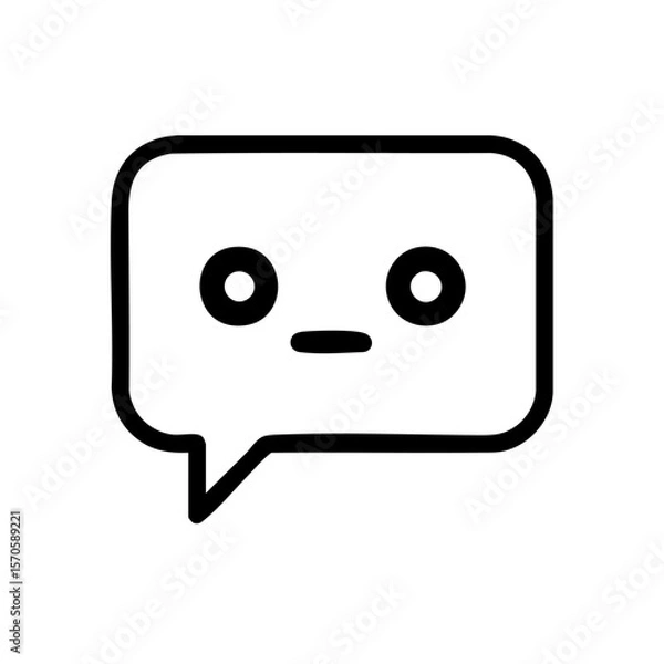 Fototapeta A cute minimalist illustration of a speech bubble with eyes and a small mouth, representing a friendly chatbot personality and virtual assistant.