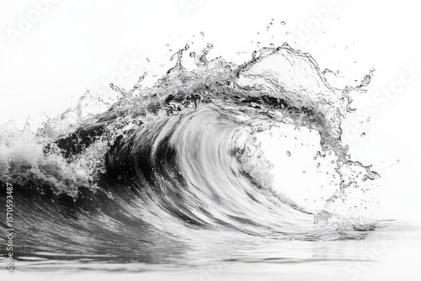 Obraz Majestic wave cresting with powerful motion in grayscale ocean photography art on white background. Generative AI