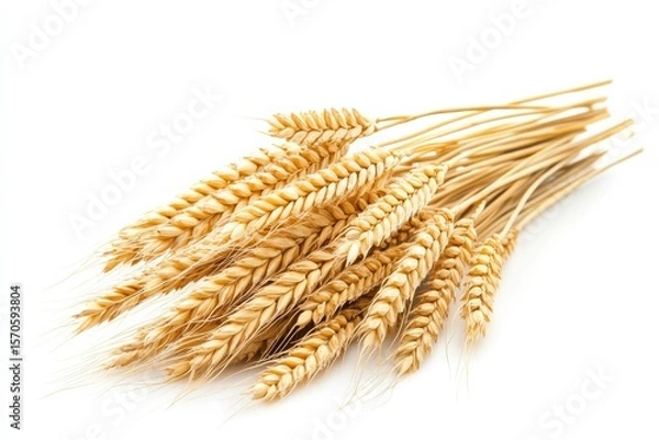 Obraz Golden Wheat Stalks on White Background Harvest Grain Fields Agriculture Crop on white background. Generative AI