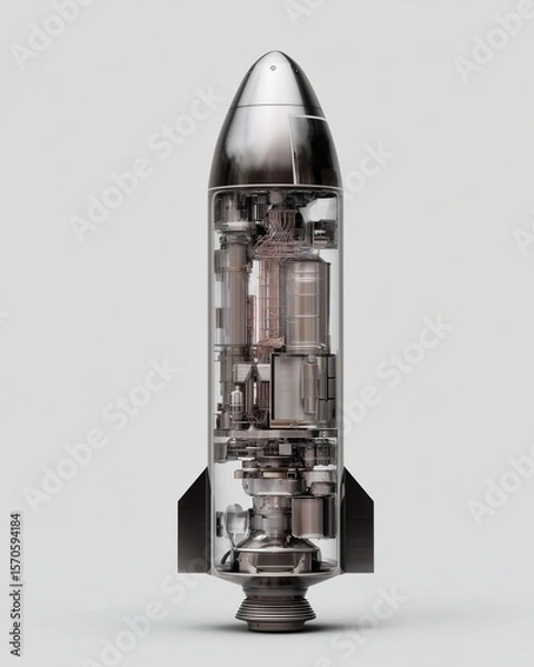 Fototapeta Rocket’s Internal Anatomy: A detailed, photorealistic cross-section of a rocket, unveiling its intricate internal components.
