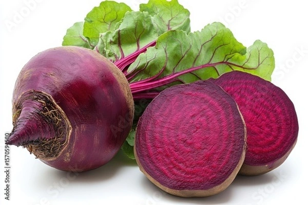 Obraz Beetroot Still Life Purple root vegetable cut healthy food vibrant vegetarian on white background. Generative AI