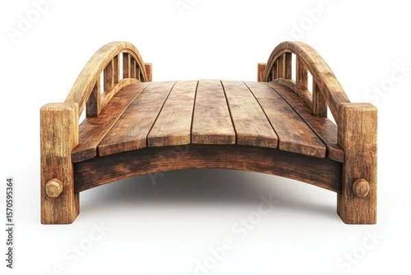 Obraz Rustic Wooden Bridge Beauty Nature Outdoors Calm Wood Garden White Space Art on white background. Generative AI