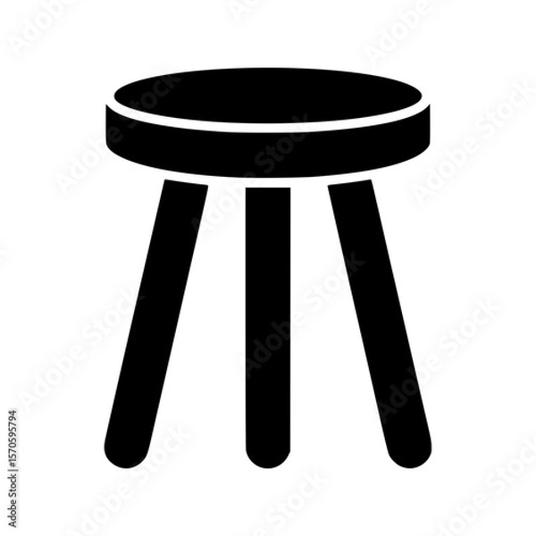 Fototapeta Minimalist black silhouette of a three legged wooden stool with round seat