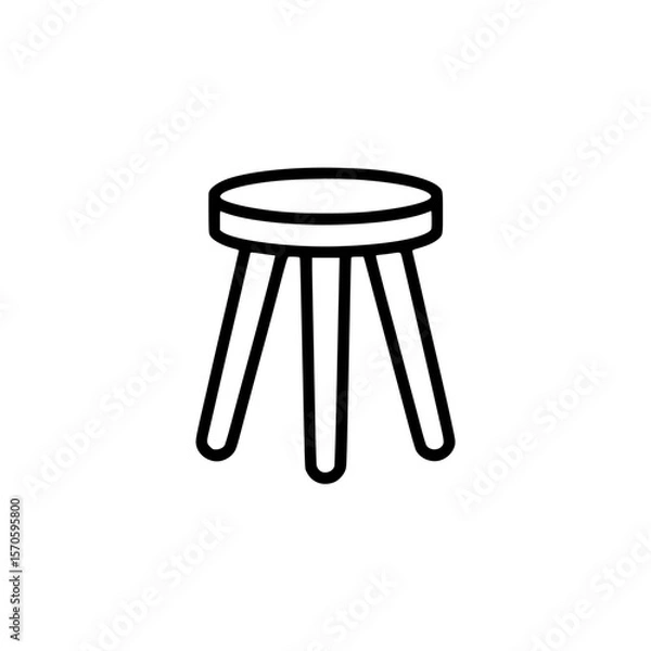 Fototapeta Black line art illustration of a classic three legged wooden stool with round seat