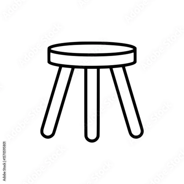 Fototapeta Black line art illustration of a classic three legged wooden stool with round seat