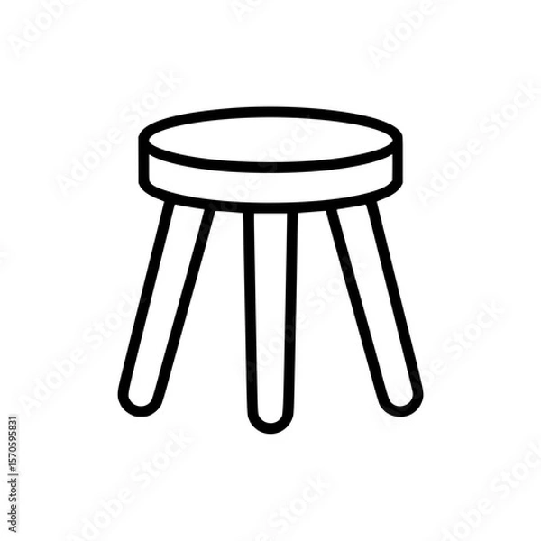 Fototapeta Black line art illustration of a simple three legged stool with round seat