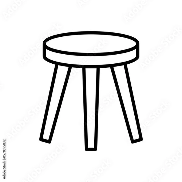 Fototapeta Black line art illustration of a simple three legged stool with round seat