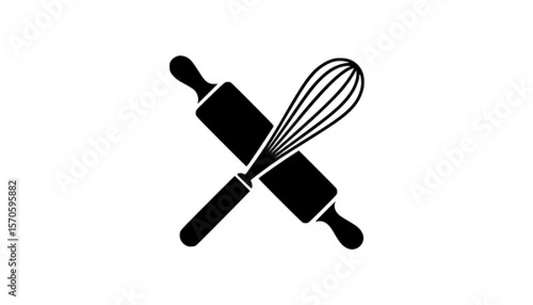 Fototapeta Black silhouette of crossed rolling pin and whisk