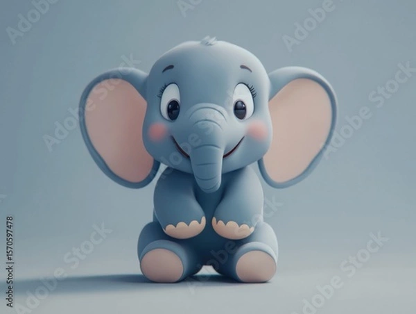 Obraz Cute cartoon elephant sitting with a charming expression in a stunning digital 3D render on a white background
