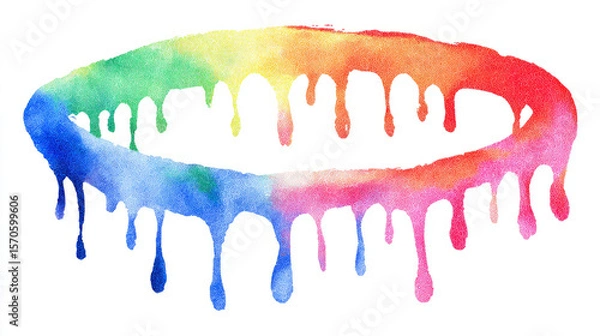 Obraz Abstract rainbow watercolor ring with dripping