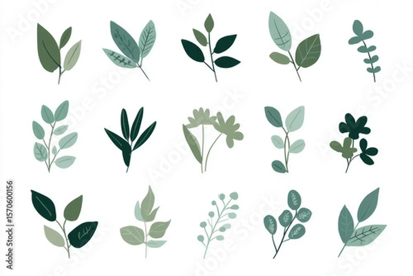 Obraz Watercolor Botanical Leaf and Plant  Set