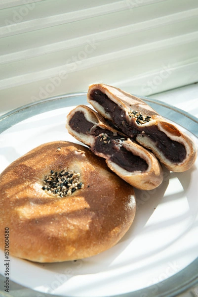 Fototapeta Anpan Traditional Japanese Sweet Bread with Red Bean Paste