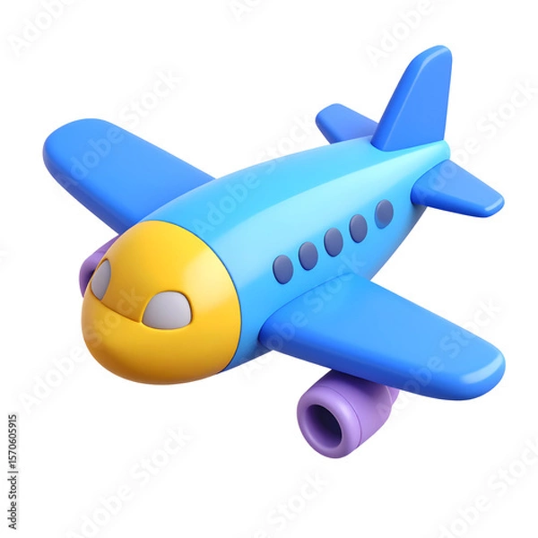 Fototapeta A vibrant blue and yellow cartoon airplane with smooth surfaces is ready for an imaginative journey
