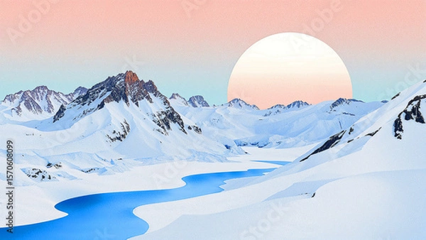 Fototapeta Surreal snowy mountains under a pastel sky