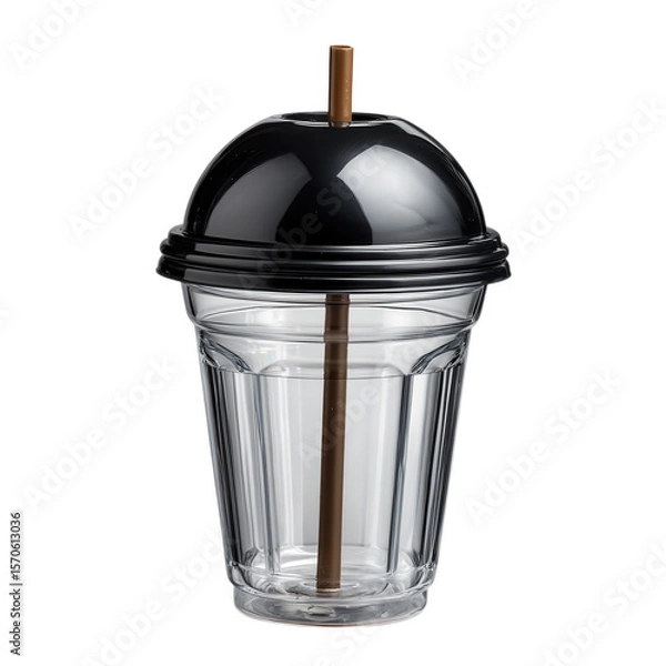 Fototapeta Clear plastic cup with straw isolated on transparent
