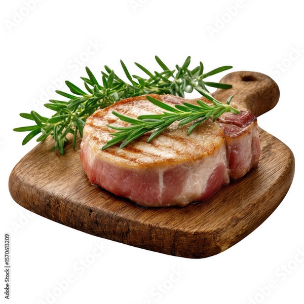 Fototapeta Grilled pork chop with bacon and rosemary
