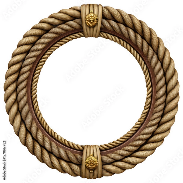 Fototapeta Brown nautical rope frame isolated on transparent background