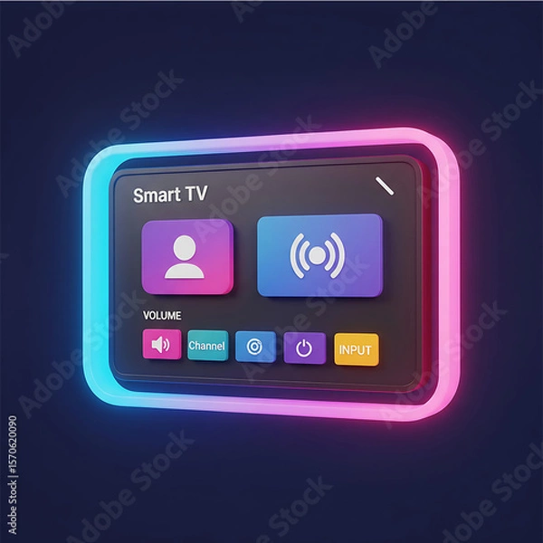 Fototapeta Smart TV Interface: A sleek and modern illustration of a smart TV interface, rendered with vibrant neon lighting and intuitive icons, representing the future of home entertainment.