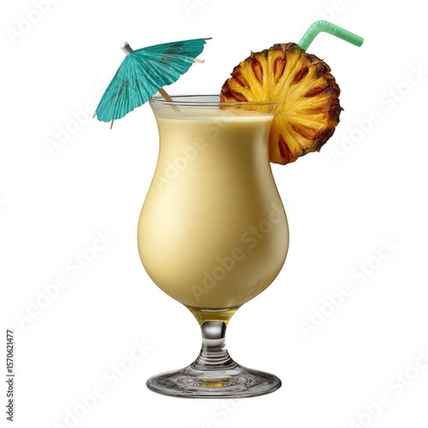 Fototapeta Pina colada with straw isolated on transparent background