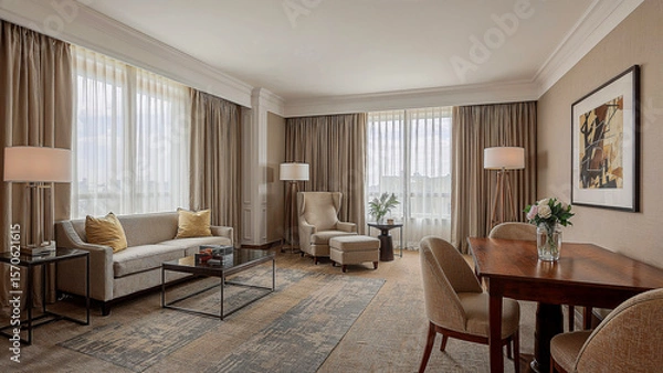 Fototapeta Elegant modern hotel suite with spacious design