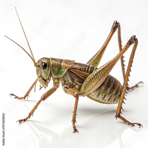 Fototapeta "Close-up of a Grasshopper on White Background"

