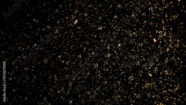 Fototapeta Sparkling water droplets glimmering on dark surface